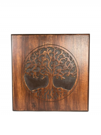 Tavolino in legno Albero della Vita BiciBio BioProfumeria design naturale artigianale