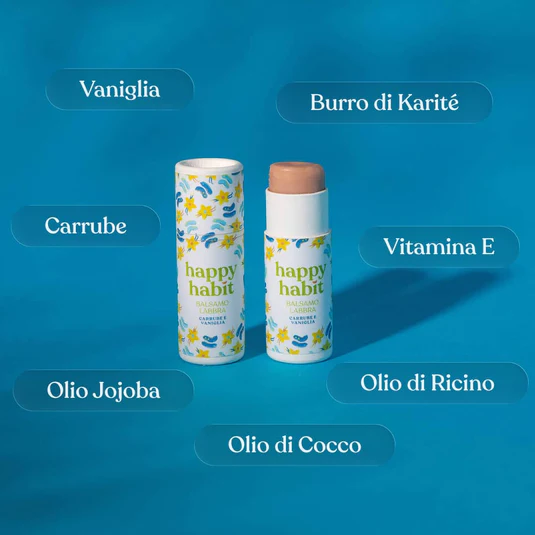 balsamo labbra naturale vaniglia carruba happy habit cosmetici naturali bioprofumeria palermo