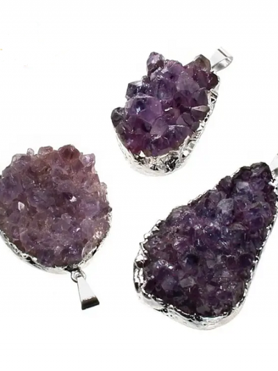 Ciondolo Drusa di Ametista Grande BiciBio Bioprofumeria in pietra naturale viola, gioiello artigianale energetico ideale per meditazione, equilibrio e benessere