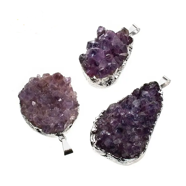 Ciondolo Drusa di Ametista Grande BiciBio Bioprofumeria in pietra naturale viola, gioiello artigianale energetico ideale per meditazione, equilibrio e benessere