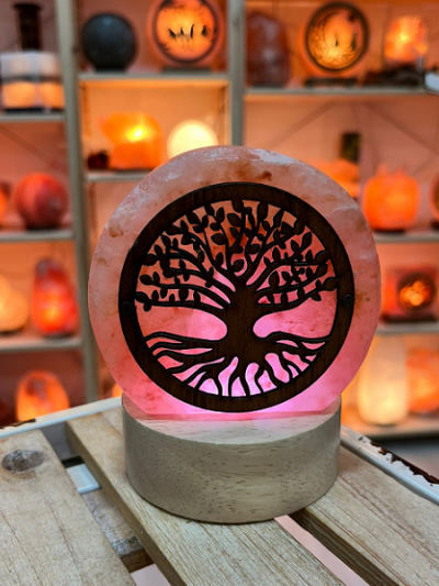 Lampada di sale a batteria Albero della Vita in sale rosa dell’Himalaya – BiciBio Bioprofumeria Palermo