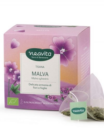 Tisana Neavita malva bio fiori e foglie filtri biodegradabili Bicibio bioprofumeria